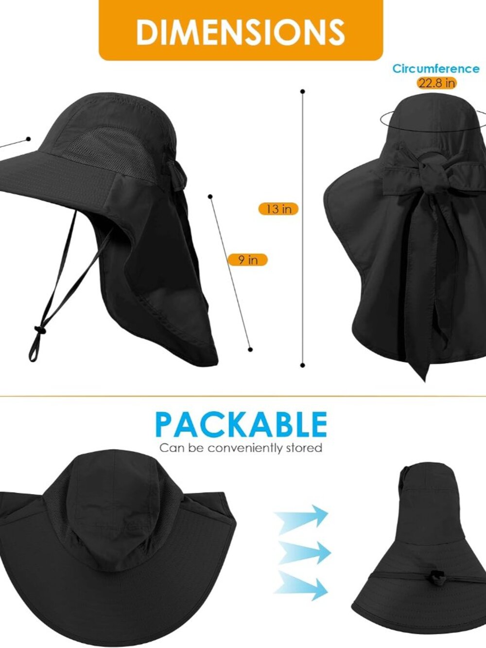 Womens Sun Hat UV Protection, Foldable Waterproof Wide Brim Bucket Hats with Nec - Picture 7 of 7